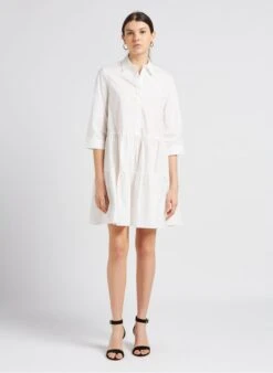 GERARD DAREL JADEN - White Gathered Cotton Midi Dress -Morganmai Store 4134399