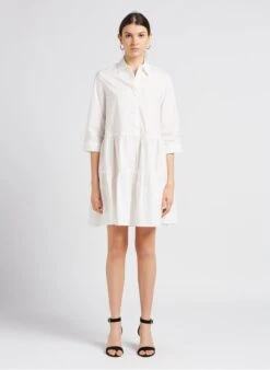 GERARD DAREL JADEN - White Gathered Cotton Midi Dress