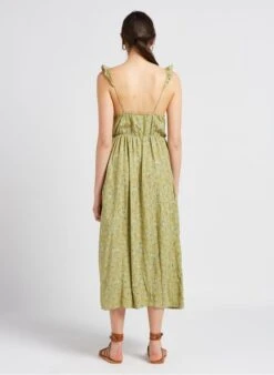 SEE U SOON Khaki Long Strappy Floral Print Dress -Morganmai Store 4134755