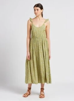 SEE U SOON Khaki Long Strappy Floral Print Dress -Morganmai Store 4134756