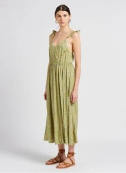 SEE U SOON Khaki Long Strappy Floral Print Dress -Morganmai Store 4134759