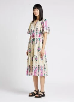RONNY - White Loose-fit V-neck Cotton Dress -Morganmai Store 4134822