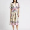 RONNY - White Loose-fit V-neck Cotton Dress