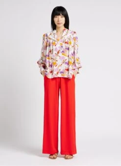 Suncoo LEONIE - Purple Print V-neck Blouse -Morganmai Store 4134869