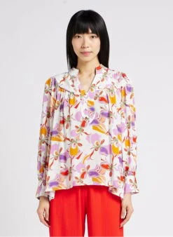 Suncoo LEONIE - Purple Print V-neck Blouse
