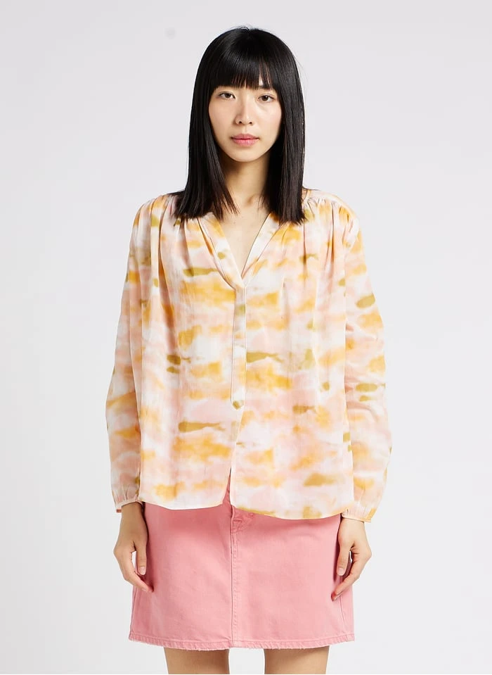SEE U SOON Beige Tie-dye Print Cotton Blouse 1 SEE U SOON Beige Tie-dye Print Cotton Blouse