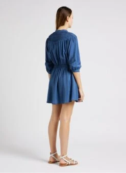 Blue Short V-neck Dress -Morganmai Store 4136948