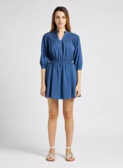 Blue Short V-neck Dress