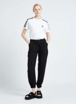 ADIDAS White Round-neck Striped Cotton T-shirt -Morganmai Store 4137544