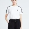 ADIDAS White Round-neck Striped Cotton T-shirt