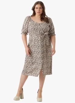 Vero Moda Curve RANI - Black Printed Viscose Midi Dress -Morganmai Store 4138982