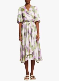 ESPRIT Purple Fitted Printed V-neck Dress