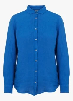 Hartford CORAZON - Blue Linen Shirt With Classic Collar -Morganmai Store 4144035