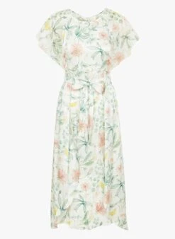 PASSIONCE - White Long Floral Print V-neck Dress