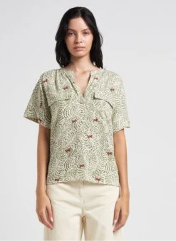 Vila VIELVIRE LOVE - Beige Printed V-neck Blouse