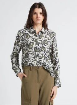 BENSIMON AZALY - Green Camouflage Print Shirt With Classic Collar