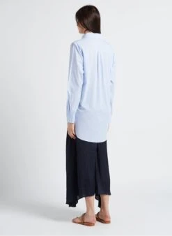 CYNTHIA - Blue Long Striped Cotton Shirt -Morganmai Store 4146437