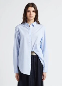 CYNTHIA - Blue Long Striped Cotton Shirt