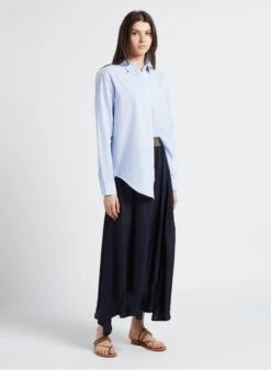 CYNTHIA - Blue Long Striped Cotton Shirt -Morganmai Store 4146442
