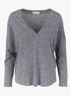 BERENICE ELAYA HEATHER - Grey Cotton-blend Henley T-shirt -Morganmai Store 4147320