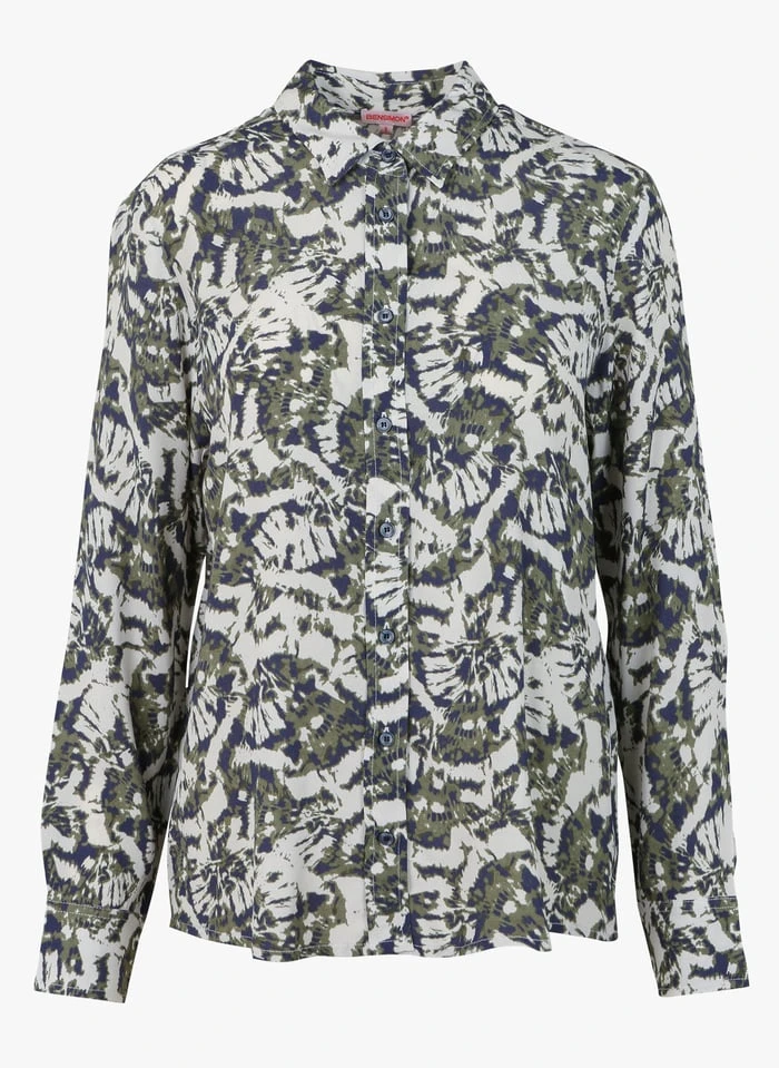 BENSIMON AZALY - Green Camouflage Print Shirt With Classic Collar 3 BENSIMON AZALY - Green Camouflage Print Shirt With Classic Collar - Image 3