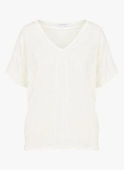 GERARD DAREL AGATHA - White V-neck Linen T-shirt -Morganmai Store 4150269