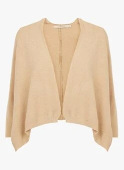Beige Cropped Loose-fit Cotton Cardigan