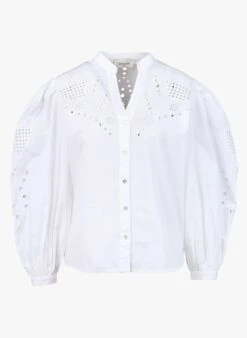 BERENICE CHARMING - White Embroidered Cotton Henley Shirt -Morganmai Store 4150702