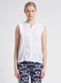 Hartford TEORY - White Round-neck Mixed-media Cotton Shirt