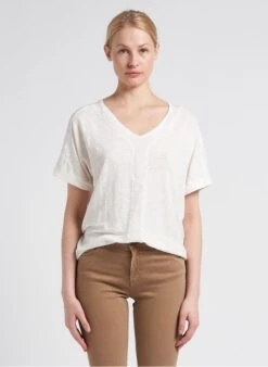 GERARD DAREL AGATHA - White V-neck Linen T-shirt