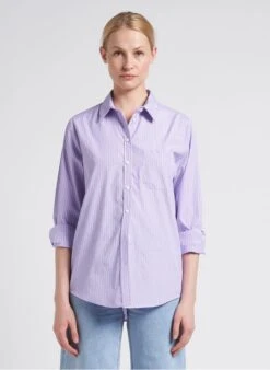 CAMILA - Pink Loose-fit Striped Cotton Shirt