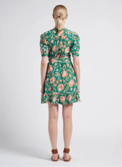 REJOUIE - Green Short Printed V-neck Dress -Morganmai Store 4151323