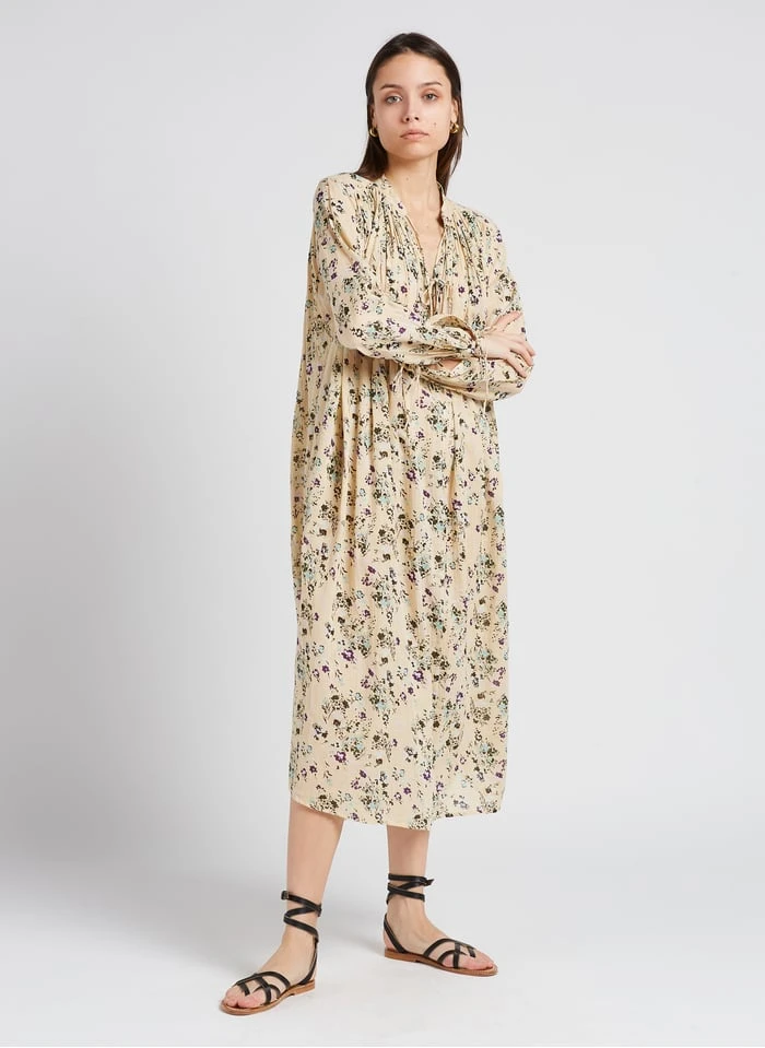 NEW CIGARETTE - Beige Cotton Midi Dress 4 NEW CIGARETTE - Beige Cotton Midi Dress - Image 4