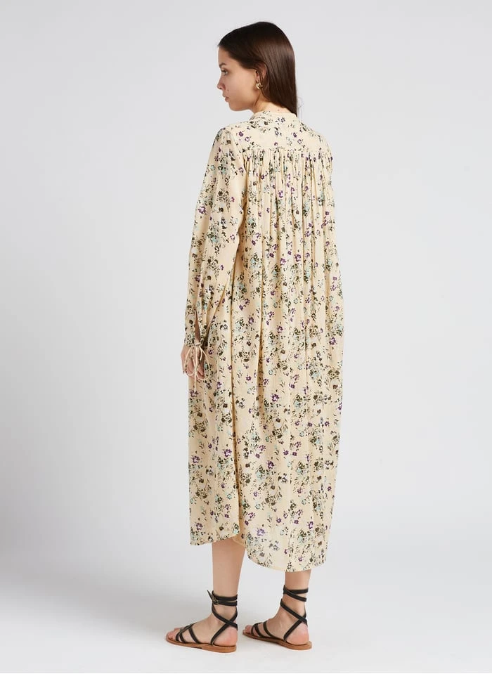 NEW CIGARETTE - Beige Cotton Midi Dress 2 NEW CIGARETTE - Beige Cotton Midi Dress - Image 2