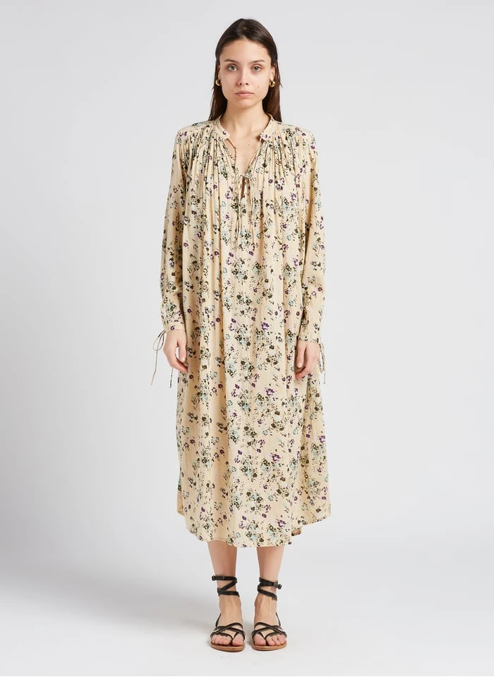 NEW CIGARETTE - Beige Cotton Midi Dress 1 NEW CIGARETTE - Beige Cotton Midi Dress