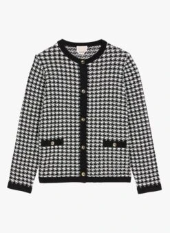 PERSONA MUSA - Black Round-neck Jacquard Cotton-blend Cardigan -Morganmai Store 4152118