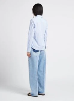 Maison Labiche TEMPLE AMOUR TOUJOURS - Blue Classic-collar Cotton Striped Shirt -Morganmai Store 4156650