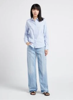 Maison Labiche TEMPLE AMOUR TOUJOURS - Blue Classic-collar Cotton Striped Shirt -Morganmai Store 4156651