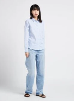 Maison Labiche TEMPLE AMOUR TOUJOURS - Blue Classic-collar Cotton Striped Shirt -Morganmai Store 4156654