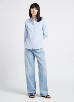 Maison Labiche TEMPLE AMOUR TOUJOURS - Blue Classic-collar Cotton Striped Shirt -Morganmai Store 4156655