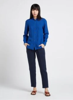 Hartford CORAZON - Blue Linen Shirt With Classic Collar -Morganmai Store 4156781