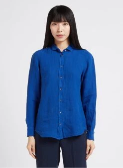 Hartford CORAZON - Blue Linen Shirt With Classic Collar