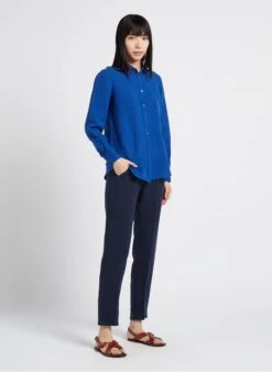 Hartford CORAZON - Blue Linen Shirt With Classic Collar -Morganmai Store 4156784