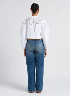 BERENICE CHARMING - White Embroidered Cotton Henley Shirt -Morganmai Store 4156972