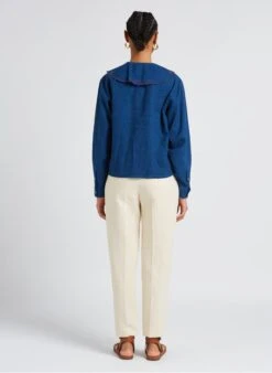 Maison Labiche SOURDIERE SHELL COLLAR - Blue Loose-fit Cotton Shirt With Peter Pan Collar 10 Maison Labiche SOURDIERE SHELL COLLAR - Blue Loose-fit Cotton Shirt With Peter Pan Collar -Morganmai Store 4157016