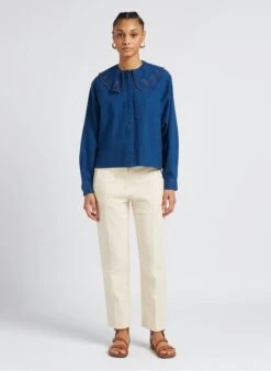 Maison Labiche SOURDIERE SHELL COLLAR - Blue Loose-fit Cotton Shirt With Peter Pan Collar 9 Maison Labiche SOURDIERE SHELL COLLAR - Blue Loose-fit Cotton Shirt With Peter Pan Collar -Morganmai Store 4157017