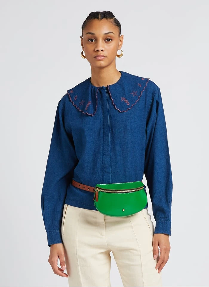Maison Labiche SOURDIERE SHELL COLLAR - Blue Loose-fit Cotton Shirt With Peter Pan Collar 1 Maison Labiche SOURDIERE SHELL COLLAR - Blue Loose-fit Cotton Shirt With Peter Pan Collar