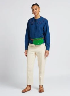 Maison Labiche SOURDIERE SHELL COLLAR - Blue Loose-fit Cotton Shirt With Peter Pan Collar 11 Maison Labiche SOURDIERE SHELL COLLAR - Blue Loose-fit Cotton Shirt With Peter Pan Collar -Morganmai Store 4157021