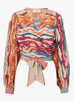 BERENICE BILAL - Multicolored Cropped Printed Wrap Top -Morganmai Store 4158400