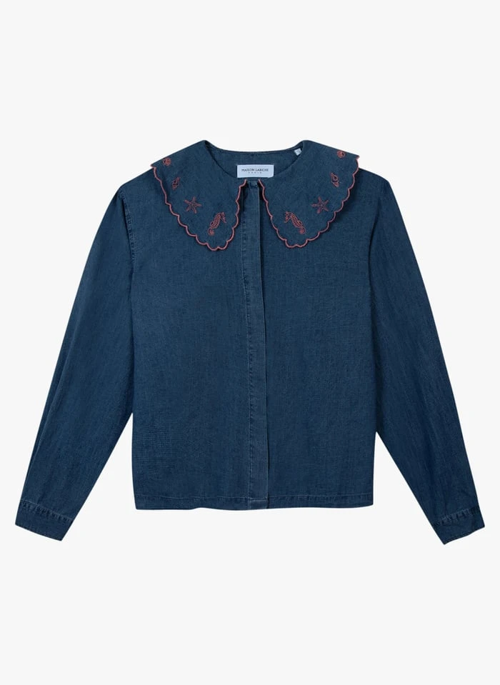 Maison Labiche SOURDIERE SHELL COLLAR - Blue Loose-fit Cotton Shirt With Peter Pan Collar 3 Maison Labiche SOURDIERE SHELL COLLAR - Blue Loose-fit Cotton Shirt With Peter Pan Collar - Image 3